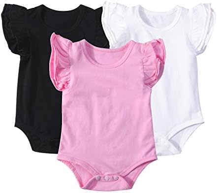 Mubineo Bebek Bebek Kız Temel 3-5-8-Pack Fırfır Kısa Kollu Pamuk Bodysuits