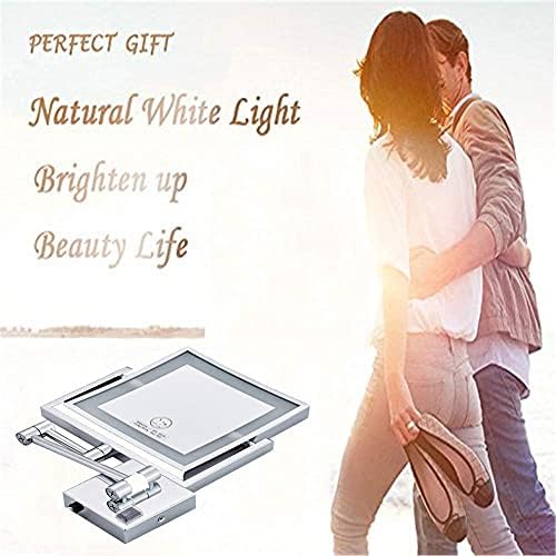 Nhlzj Temiz ve Parlak 3X Büyütme Çift Taraflı Banyo Aynası LED Işıklı Uzatılabilir Kare Tıraş Aynası, Nikel Tel Çekme (Renk: