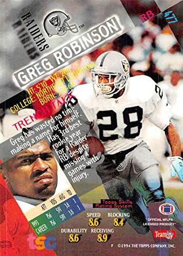 1994 Stadyum Kulübü Süper Takımlar Süper Kase Futbol 477 Greg Robinson Los Angeles Raiders Topps'den Resmi NFL Ticaret Kartı