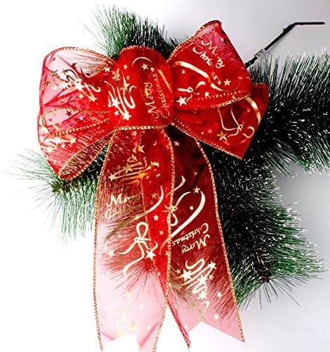 FORUSKY 10 Adet 8x10 ınç Büyük Noel Ağacı Topper Bronzlaştırıcı Yay Çelenkler Dekorasyon Süsler Kırmızı Şerit Yaylar-Xmas Kırmızı