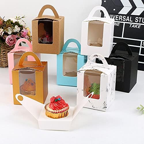 LİANGCHEN 10 Adet Cupcake Kutuları Bireysel, Karton Kekler Pasta Kapları İnsert, Sap ve Şeffaf Pencere, Mini Kek Taşıyıcıları
