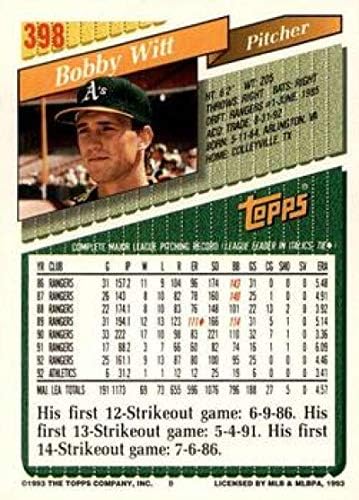 1993 Topps Altın Beyzbol 398 Bobby Witt Oakland Atletizm Topps Şirketinden Resmi MLB Ticaret Kartı