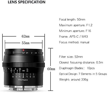 TTArtisan 50mm F1.2 APS-C Kameralar Lens Manuel Odaklama MF Canon M Dağı ile Uyumlu M1 M2 M3 M5 M6 M6II M10 M100 M50