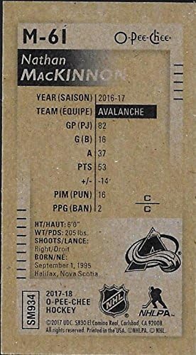 2017-18 O-Pee-Chee Mini M-61 Nathan MacKinnon Colorado Çığ NHL Hokey Kartı (Üst Güverte)