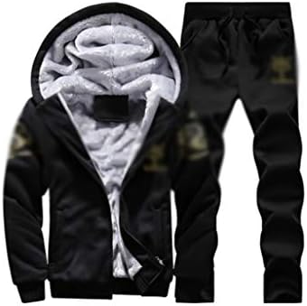 SGZYJ Kış Kapşonlu Erkekler 2020 Casual Sıcak Erkek Hoodies Pantolon Seti Tişörtü Kalın Ceket Erkek Nakış Tasarımcı (Renk: A,