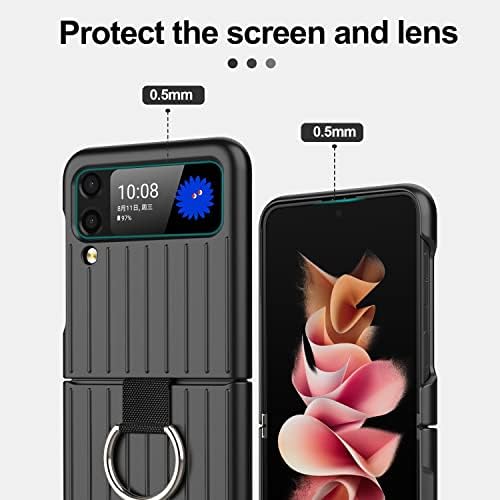 Halkalı Galaxy Z Flip 3 Kılıf, Dahili Flanel Samsung Flip 3 Kılıf, Kaymaz Sert PC Aşınmaya Dayanıklı Flip 3 Telefon Kılıfı için