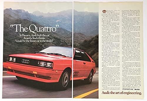 Dergi Baskı reklamı: Kırmızı 1983 Audi Quattro Coupe, AWD, Bavyera'da Audi, 'Dünyanın En iyi Arabası Olabileceğini' Düşünen Otomobil