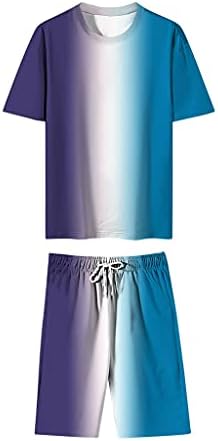 UXZDX Yaz Giyim erkek Seti, Renk Spor Giyim Moda Kısa Kollu Tişört Şort İki Parçalı Takım Elbise Spor Giyim (Renk: Mavi, Boyut: