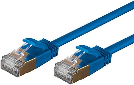 Monoprice SlimRun Cat6A Ethernet Yama Kablosu-Ağ İnternet Kablosu-RJ45, Telli, STP, Saf Çıplak Bakır Tel, 36AWG, 1ft, Mavi