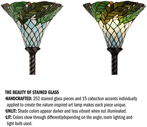 Cömert Ev A100082 Tiffany Tarzı Zemin Lambası-Yaprak Yeşillik Sanat Cam Torchiere Aydınlatma LED Ampul Dahil-Vintage Görünüm