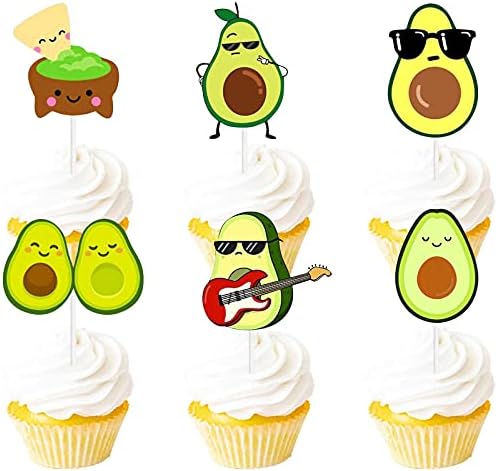 Bebek Duş Tatlı Cupcake Topper Avokado Gitar Yeşil Glitter Kutsal Guacamole Tema Süslemeleri Mutlu Doğum Günü Partisi Dekor Malzemeleri