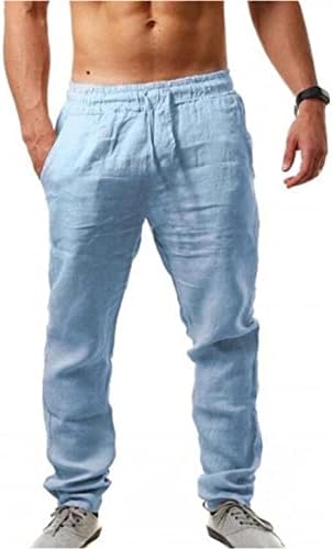 NEGJ erkek Pamuk Keten Pantolon Düz Rahat İpli Elastik Bel Eşofman Altı Hafif Nefes Pantolon Yoga Pantolon