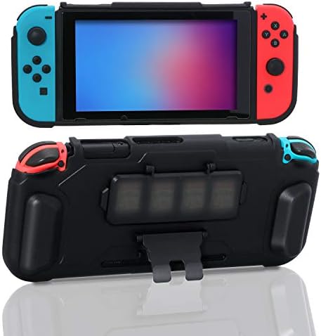 Nintendo Switch için TPU Kılıf, Oyun Kartı Depolama ve Kickstand ile Nintendo Switch için Koruyucu Kılıf-Siyah