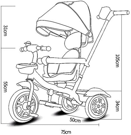 Bebek Üç Tekerlekli Bisiklet Bebek Arabası Çok Fonksiyonlu 4 in 1 Iki Yönlü Rotasyon Heightening Koltuk çocuk Hediye (Renk: Gri)