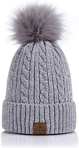 SAYFA BİR Kadın Kış Pom Pom Bere Şapka Sıcak Polar Astarlı, Tıknaz Trendy Sevimli Şönil Örgü Büküm Kap