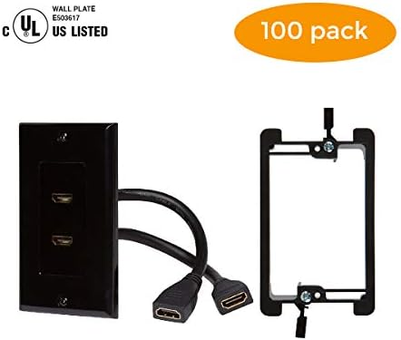 Alıcının Noktası HDMI Duvar Plakası [UL Listelenen] 6-İnç Pigtail ile (100, Siyah Kiti 2 Port)