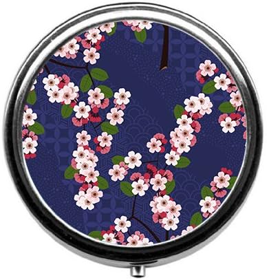 Kiraz Sakura Çiçekleri Hap Kutusu / Hap kutusu-Yuvarlak Hap Kutusu / kılıf-Üç Bölmeli Hap Kutusu / Hap kutusu