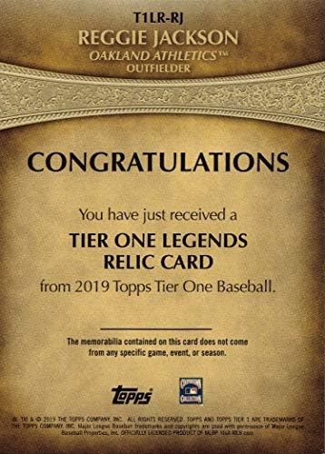 2019 Topps Tier One Legends Emanetler T1LR-RJ Reggie Jackson Oyunu Yıpranmış Atletizm Forması Beyzbol Kartı-Sadece 175 yapıldı!