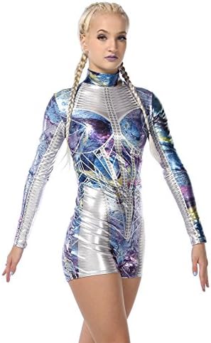 Alexandra Koleksiyonu Bayan Galaxy Prenses Metalik Performans Dans Kostüm Biketard Intercosmic