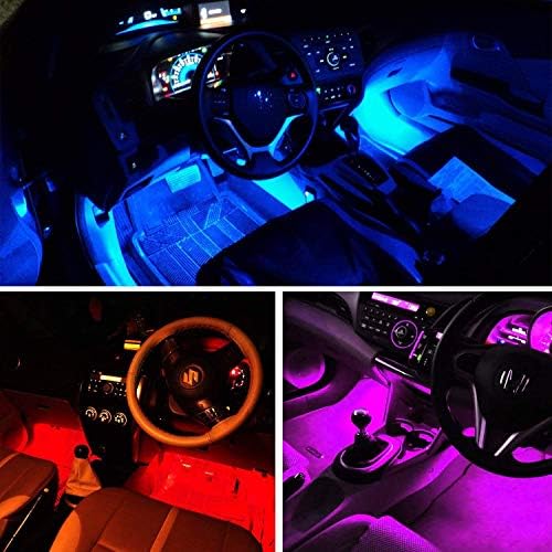 Iç araba LED şerit ışıklar, Xiphoer çok renkli RGB 4 adet 48 LEDs Underdash ayak aydınlatma kiti. Ses Aktif Fonksiyonu ve Kablosuz