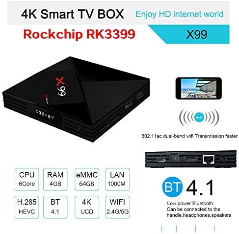 X99 4 GB 64 GB Rockchip RK3399 Android 7.1 TV Kutusu 2.4 G & 5 GHz Çift WiFi BT4.0 1000 M LAN USB3.0 Tipi-c Medya Oynatıcı ile