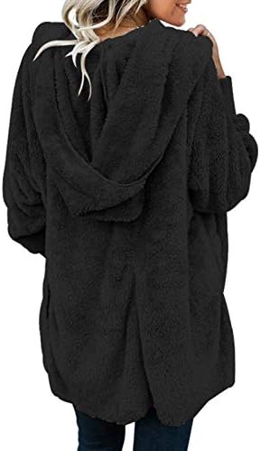 Dokotoo Bayan Uzun Kollu Katı Bulanık Polar Açık Ön Kapşonlu Hırka Ceket Palto Dış Giyim ıle Cep