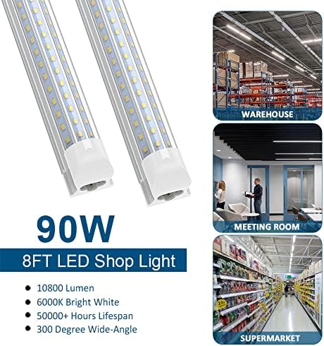 8FT LED Mağaza ışıkları, JESLED 8 Ayak LED ışıklar Fikstürü, 90W, 10800 Lümen, Soğuk Beyaz 6000K, Üçlü Sıralı D-Şekilli LED,
