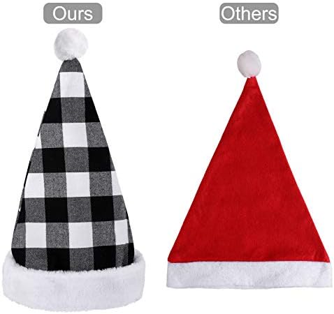 Ruısıta 3 Paket Yetişkin Santa Şapka Kadife Siyah Beyaz Ekose Noel Parti Malzemeleri