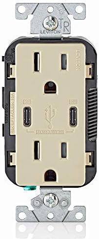 Leviton T5635-I Güç Beslemeli USB Çift Tip-C (PD) 15 Amperlik Duvar İçi Şarj Cihazı, 125 Volt Kurcalamaya Dayanıklı Priz, Vidasız