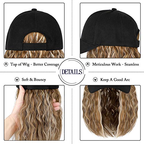Qlenkay beyzbol şapkası Saç ıle 14 ınç Dalga Kıvırcık Bob Saç Ayarlanabilir Peruk Şapka Ekli Kısa Uzantıları Sentetik Kadınlar