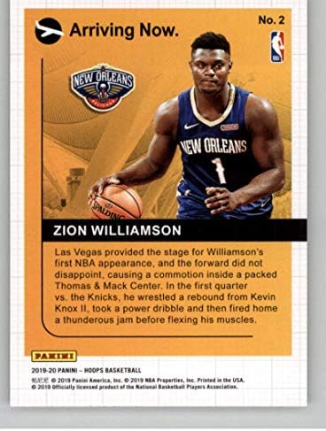 2019-20 Panini Çemberler Şimdi Geliyor 2 Zion Williamson New Orleans Pelikanlar RC Çaylak NBA Basketbol Ticaret Kartı