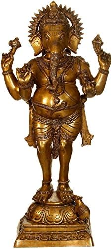AapnoCraft 51.6 Tall Ayakta Ganesha Heykeli-Çekici Nadir Fil Tanrı Heykel Başbakan Tanrı Lotus Putlara Altın Ganesh Heykelcik