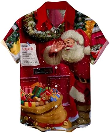 Noel tatili gömlek erkekler düğme aşağı kısa kollu 3D Noel Baba baskılı Noel Giyim rahat Hawaii gömlek