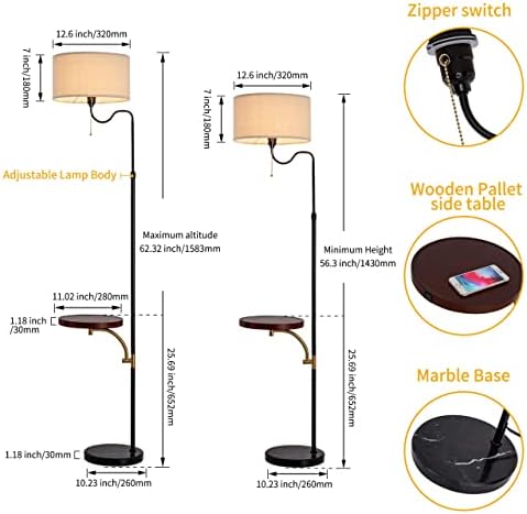 Oturma Odası ve yatak odası için Masa ve 2 USB Portlu HT PETTER Modern Siyah Zemin Lambası, Toplam yükseklik 62.3 inç,11 inç