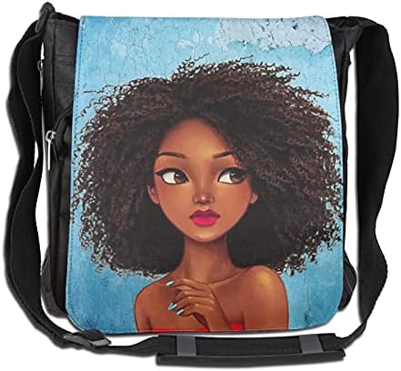 Afrika Amerikan Kız Karikatür Sanat Afro Bukleler Siyah Kadın Güç Erkekler Ve Kadınlar Tek Omuz Crossbody omuzdan askili çanta
