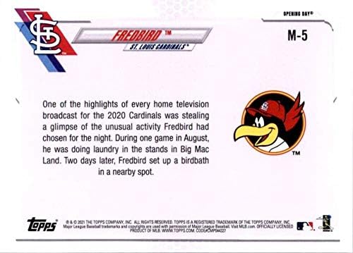 2021 Topps Açılış Günü Maskotları M-5 Fredbird St. Louis Cardinals MLB Beyzbol Ticaret Kartı