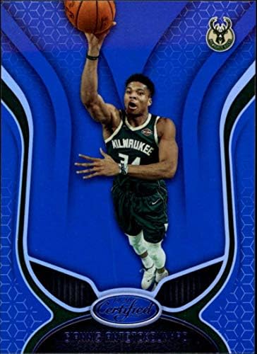 2019-20 Sertifikalı NBA Ayna Mavi 56 Giannis Antetokounmpo Milwaukee Bucks Resmi Panini Basketbol Ticaret Kartı