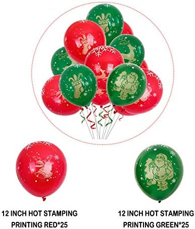 HUIJU 50 Paket Merry Christmas Balonlar-Kırmızı Yeşil Lateks Noel Balon, kar Tanesi Süsler Noel Yeni Yıl Partisi Süslemeleri