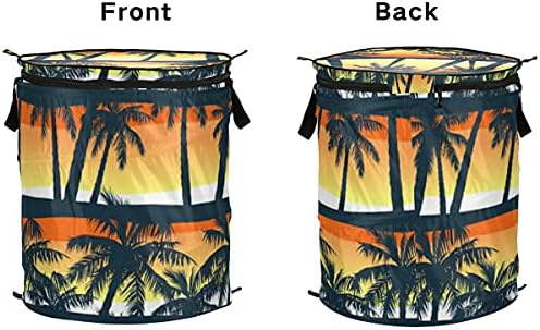 Tropikal Ağaçlar Günbatımı Pop Up Çamaşır Sepeti Katlanabilir Kapaklı Kirli Giysiler Sepet çamaşır sepeti saklama sepetleri Organizatör