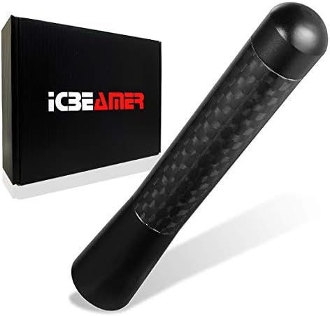 ICBEAMER 3 76mm Karbon Fiber Cilalı Finish & Mat Siyah Alüminyum Kısa Otomotiv Anten ile Dahili Bakır Bobin Evrensel Fit AM/FM