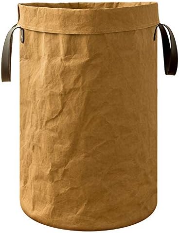 XIMIXI Kraft Kahverengi Yıkanabilir Kağıt Torba Katlanabilir çamaşır sepeti saklama kutusu ile Deri Kolları için Ev Banyo Kreş