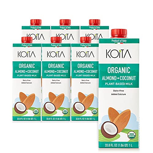 Koita İtalyan Organik Badem + Hindistan Cevizi Sütü, Süt Ürünü Olmayan, Bitki Bazlı, Fındık Sütü, Raf Stabil 1L (6'lı paket)
