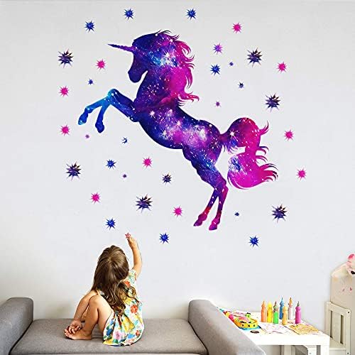 Galaxy Unicorn Yıldız duvar çıkartmaları Vivarty Çıkarılabilir 3D Mor Glitter Unicorn Duvar Çıkartması Peel ve Sticks Duvar Sanatı